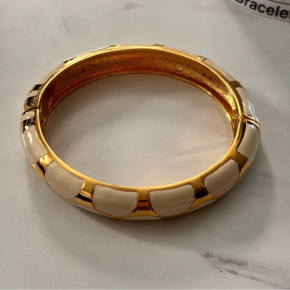 Premier Designs gold tone enamel clamper bracelet